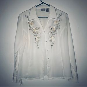 Liz baker sheer embroidered cowboy western blouse